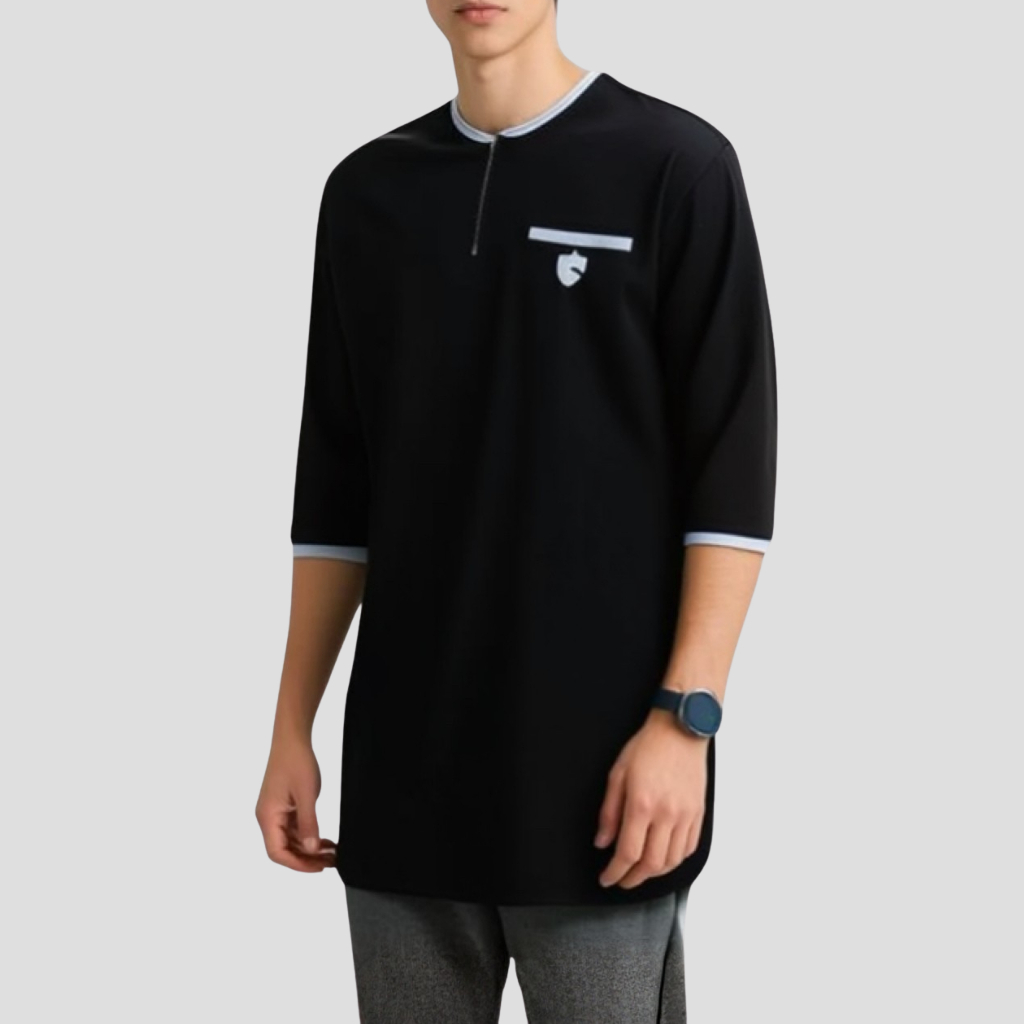 Annaml - Koko Kurta Kaos Zipper Lengan 3/4 Hitam
