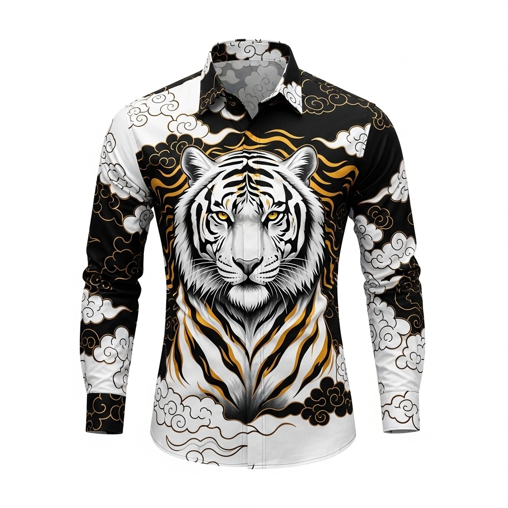 Batik arwinda Tiger White-Gold Kemeja batik lengan panjang pakai puring
