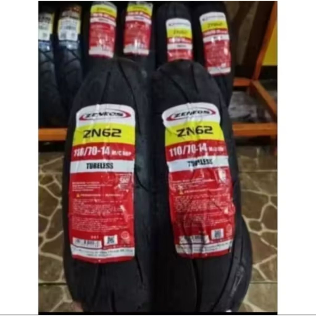 BAN LUAR TUBELES ZENEOS ZN 62 110/70-14 ZN 62 BAN MOTOR RING 14 ZENEOS TUBELES PRODUKSI TERBARU