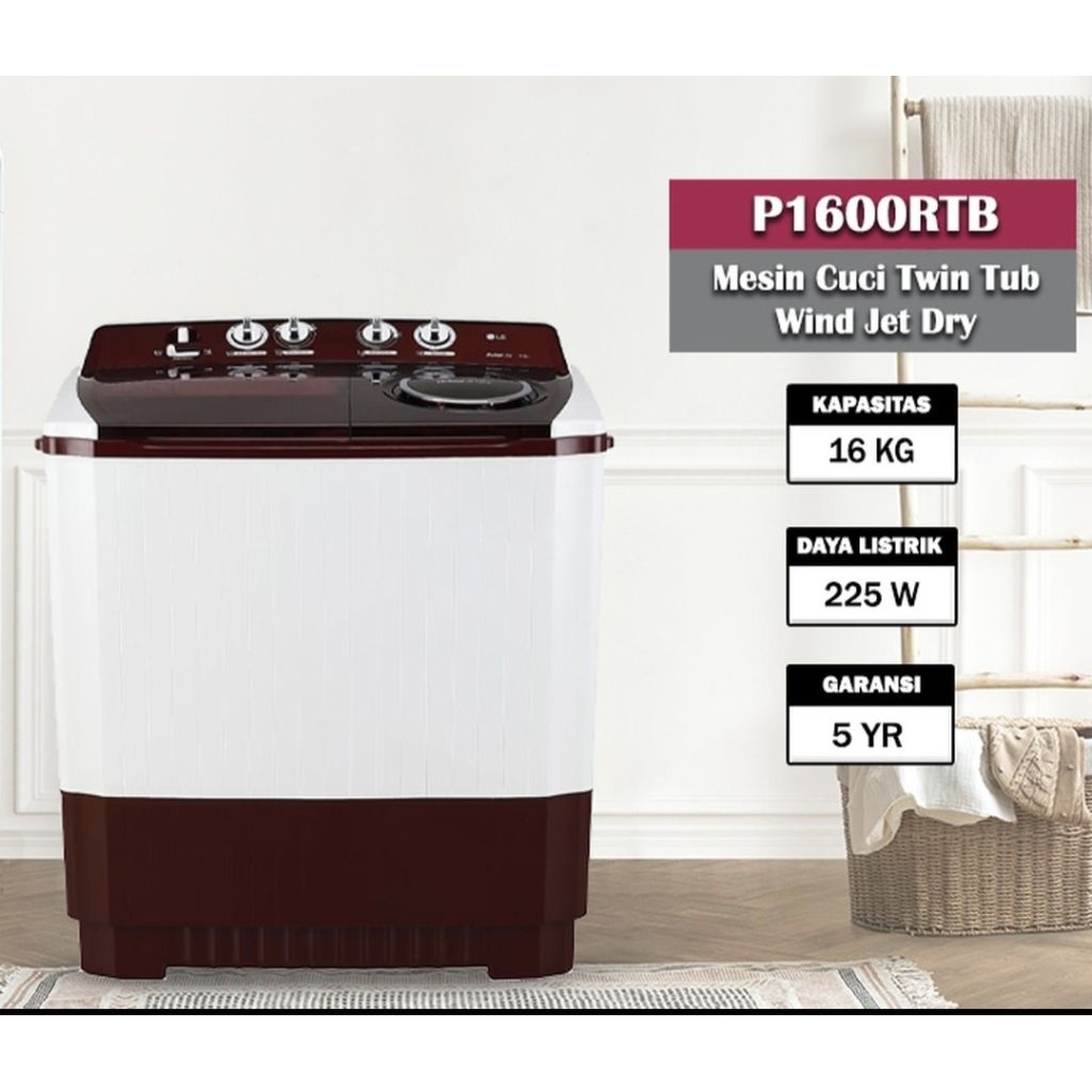 MESIN CUCI LG 2 TABUNG 16 KG P 1600 RT/RTB