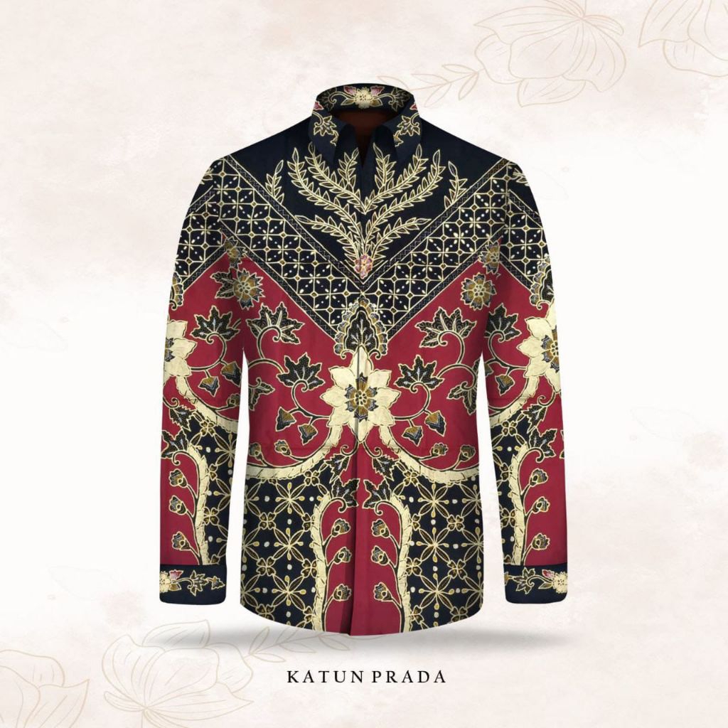 kain batik tulis pria katun prada emas warna merah batik tulis