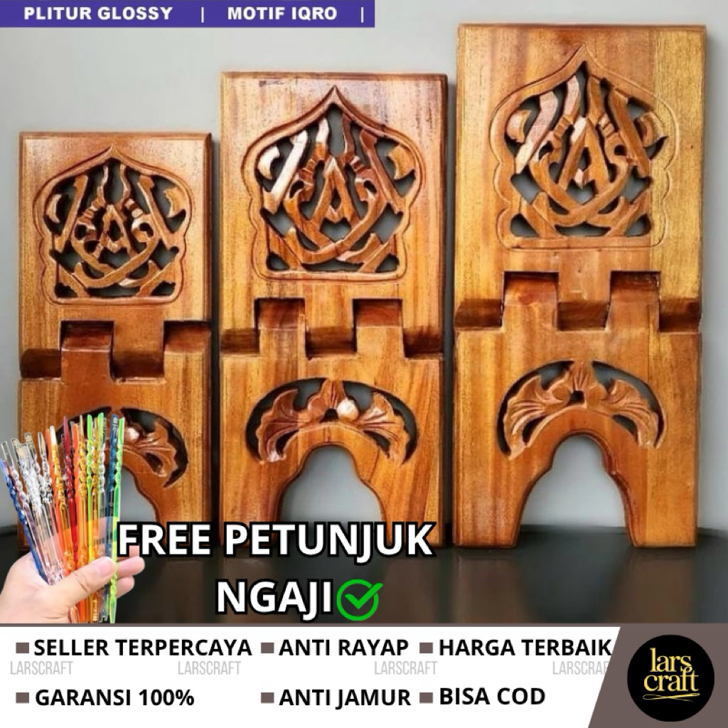 Rekal Al Quran Kayu Ukir Jepara/Tempat Al Quran/Tempat Baca Al Quran/Dudukan Al Quran/Rekhal Mengaji