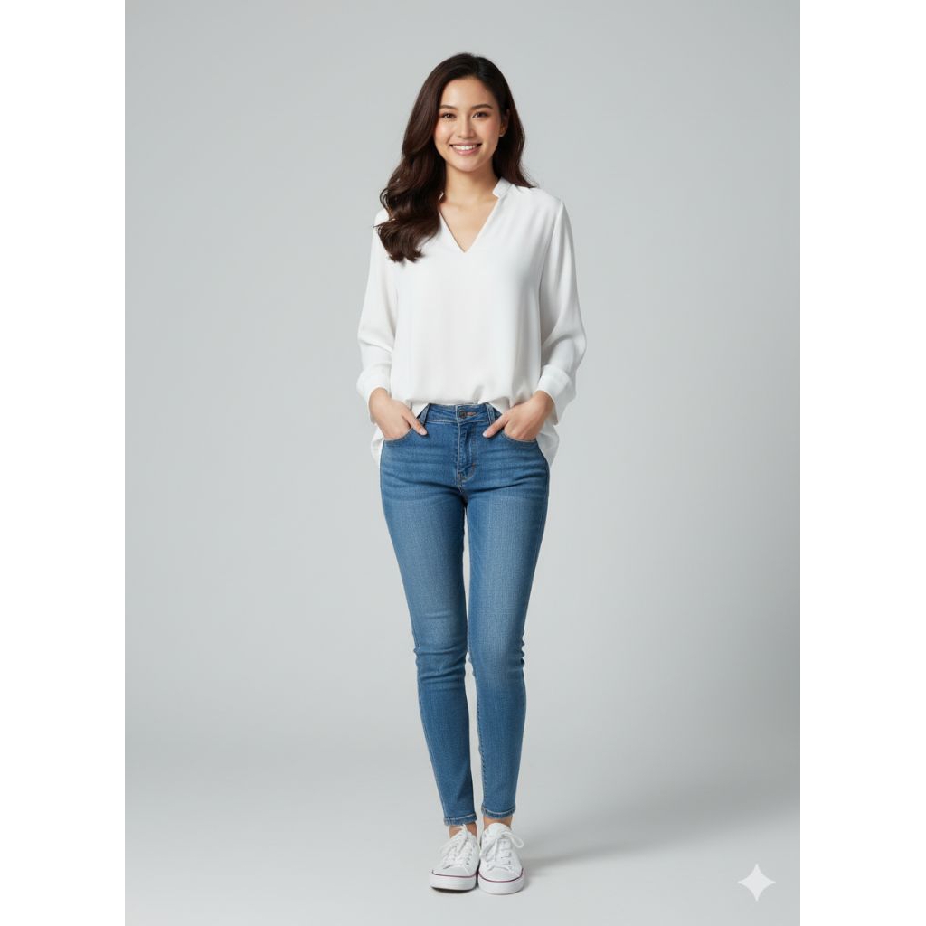 blouse v neck white atasan blus polos branded wanita