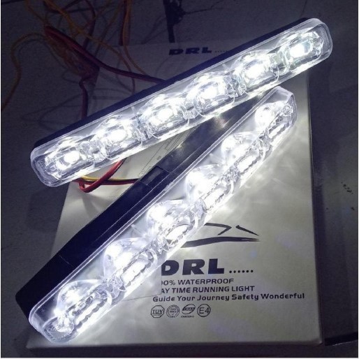 lampu LED drl bemper grill mobil 6 titik putih
