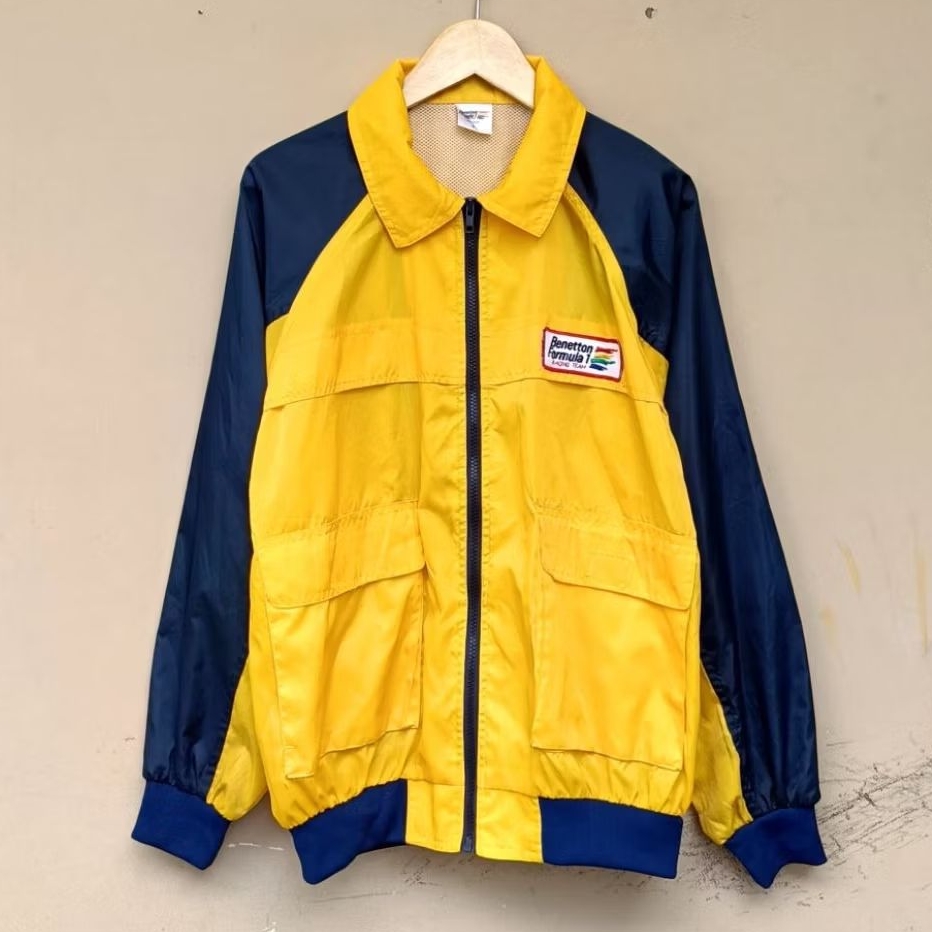 jacket benetton F1 racing vintage yellow navy