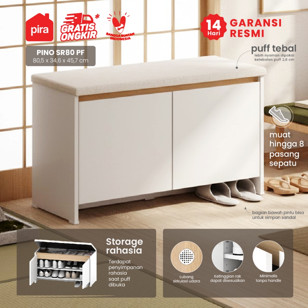 PIRA METROPOLIS -  PINO SR80 PF Rak Sepatu / Rak Sepatu Duduk / Rak Sepatu Susun Tertutup