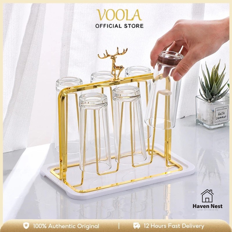 VOOLA Tempat Gelas Rak Gelas Gantungan Gelas Rak Cangkir Stainless Steel Minimalis Rak Gelas