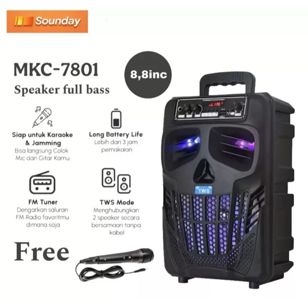 SPEAKER WIRELESS BLUETOOTH FORTBLE.8.8 INCI KIMISO QS_7801 BONUS MIX KAROKE 7801 X//BASS SPEKAR SALO