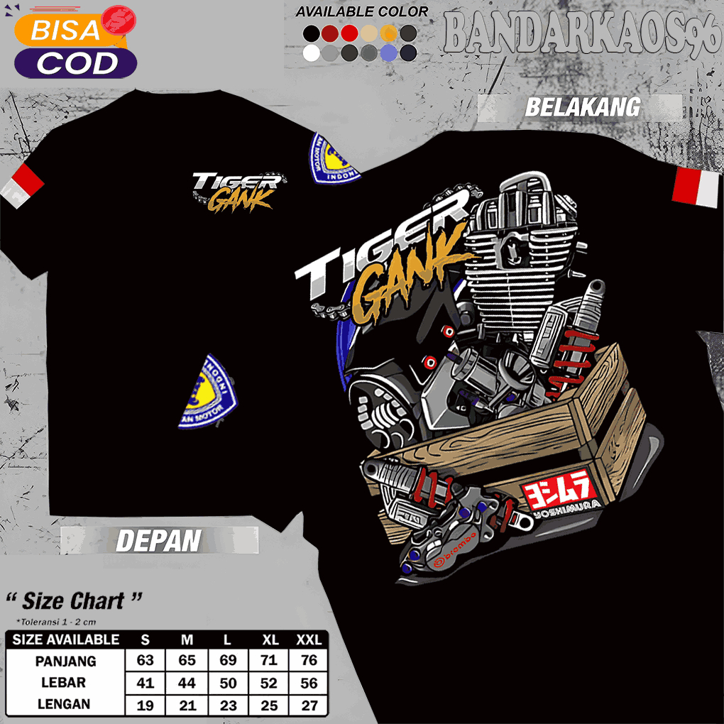 BandarKaos96 Tshirt Kaos Atasan Tiger Gank Honda Tiger Barong Herex Distro Keren Unisex