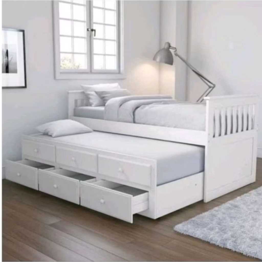 Dipan kayu anak  Sorong + laci ukuran 200x120 putih minimalis modren (Martin)