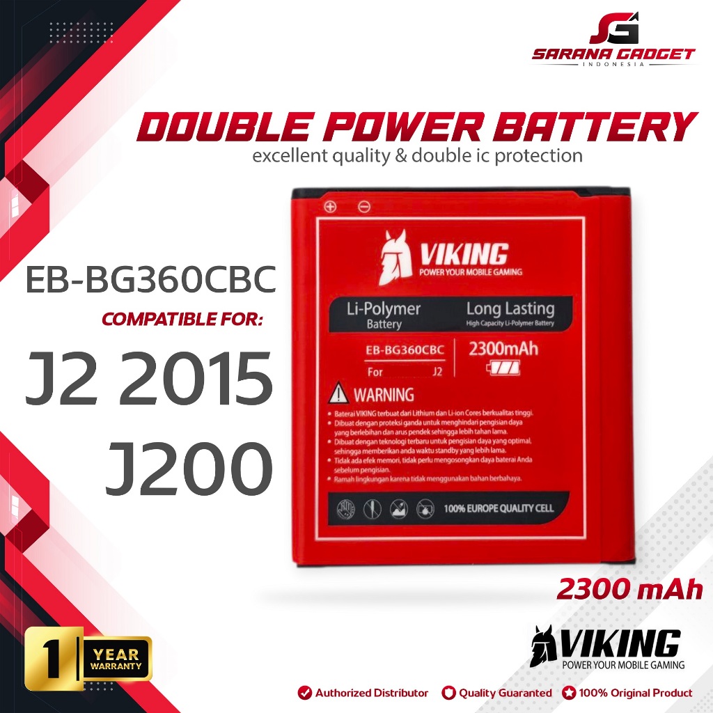 VIKING Baterai Double Power Original Samsung Galaxy J2 2015 J200 G360 EB-BG360CBC EB-BG360CBE EB-BG3