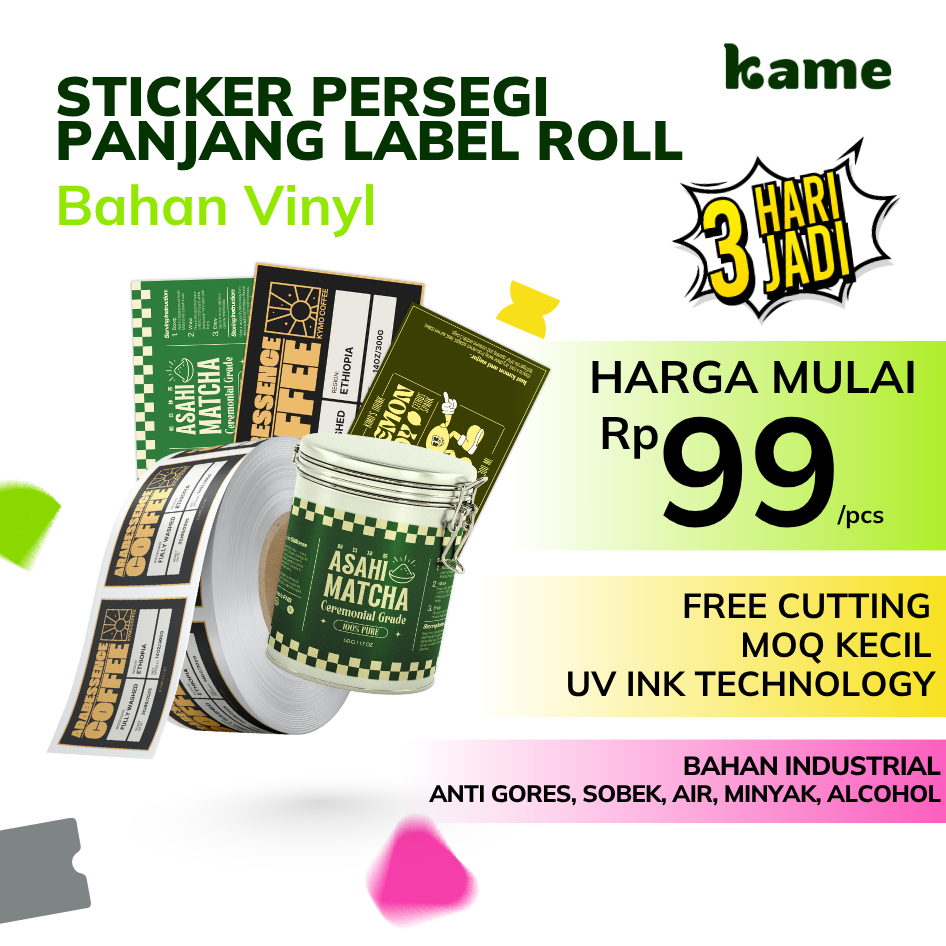 Cetak Stiker Label Roll UV INK Bahan Vinyl | Stiker Roll Custom Anti Air | Stiker Cutting Kiss Cut |