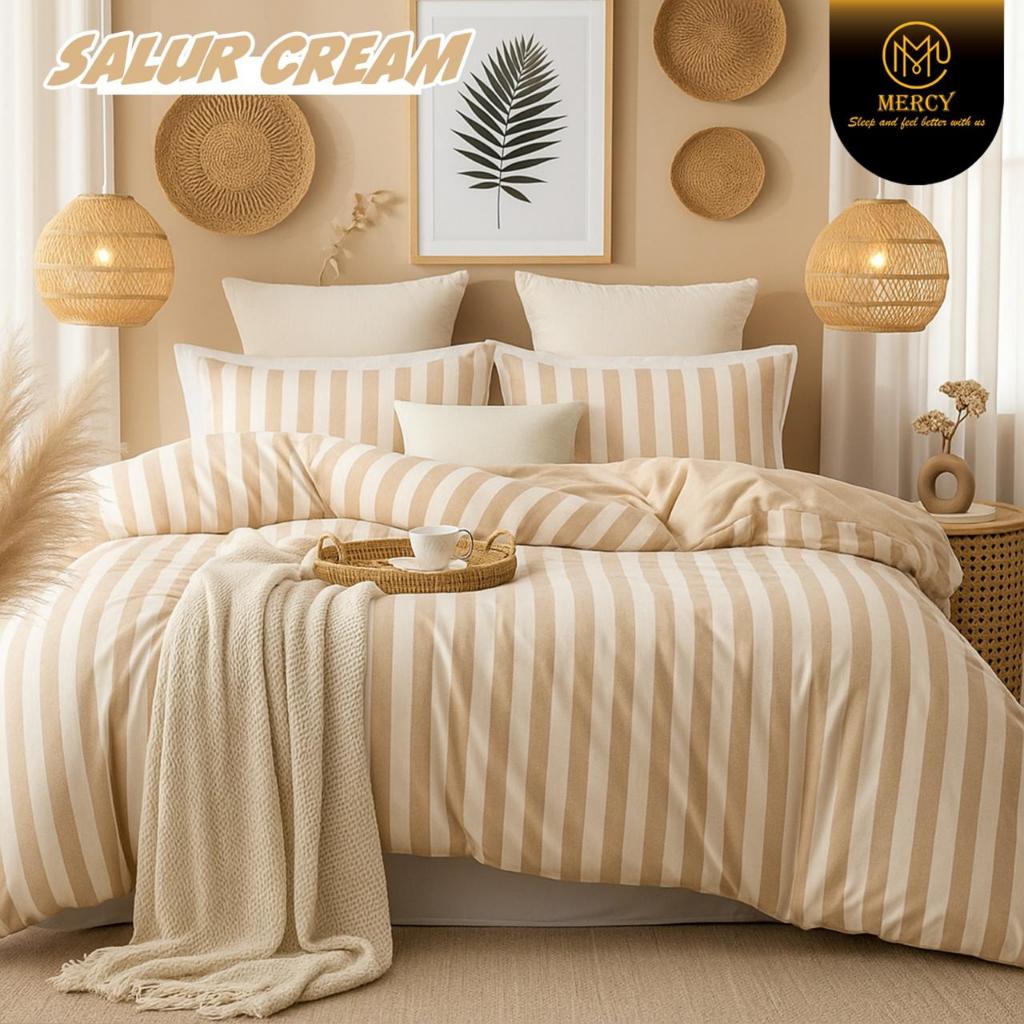 [Katun Lokal] Bahan Kain Sprei Motif SALUR CREAM