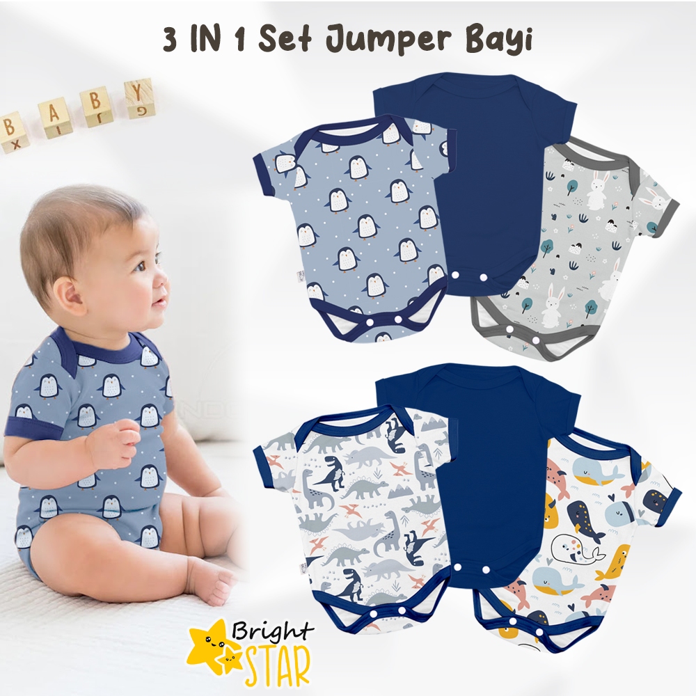 Jumpsuit Bayi Jumper Bayi 3in1 BRIGHT STAR Baju Bayi Perempuan Laki Laki Jumper Bayi Baru Lahir Set 