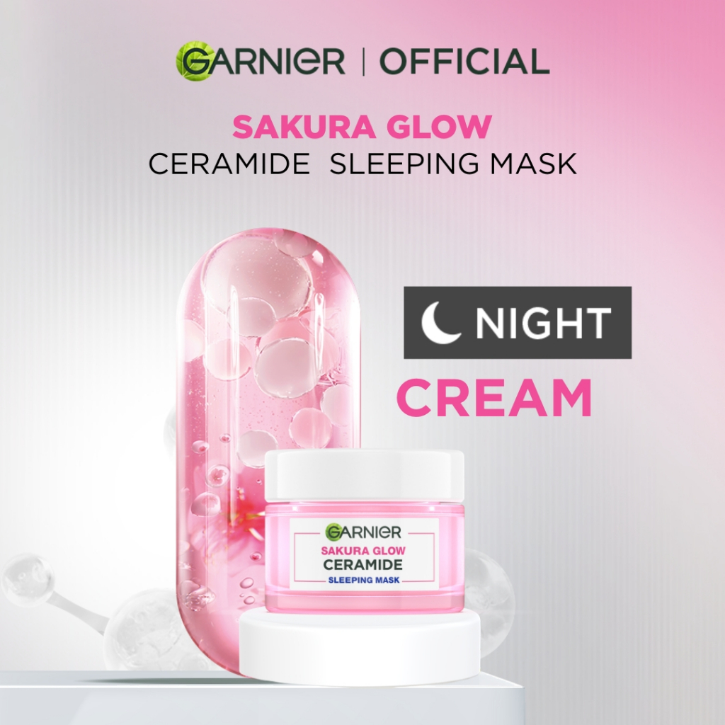 GARNIER Sakura Glow Ceramide Skin Barrier Sleeping Mask Night Cream Krim Malam Mencerahkan 50 ml Moi