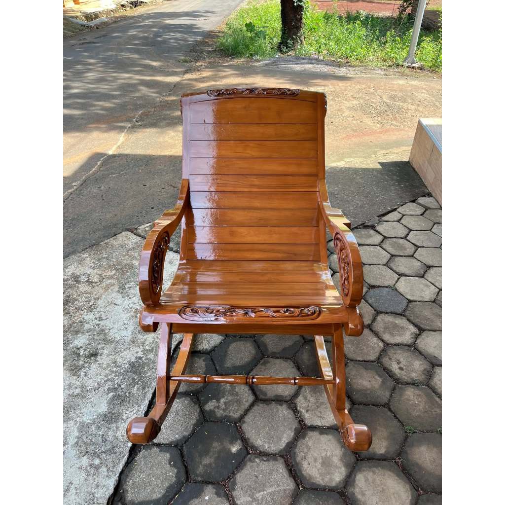 KURSI GOYANG JUMBO KAYU JATI FURNITURE JEPARA | KURSI MALAS SANTAI KAYU JATI