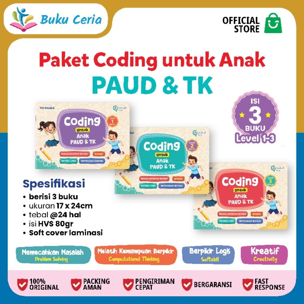 Paket Coding untuk Anak Paud dan Tk || 3 Buku Coding untuk Anak Paud dan Tk || Coding untuk anak tk 