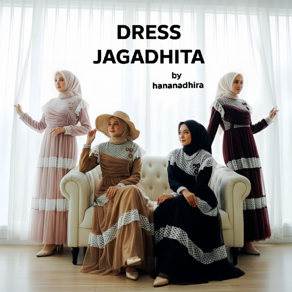 DREAS JAGADHITA BY HANA_NAADHIRA DRESS LEBARAN 2026 DRESS BRUKAT GAMIS BRUKAT MAHOGANI BURGUNDY BAJU