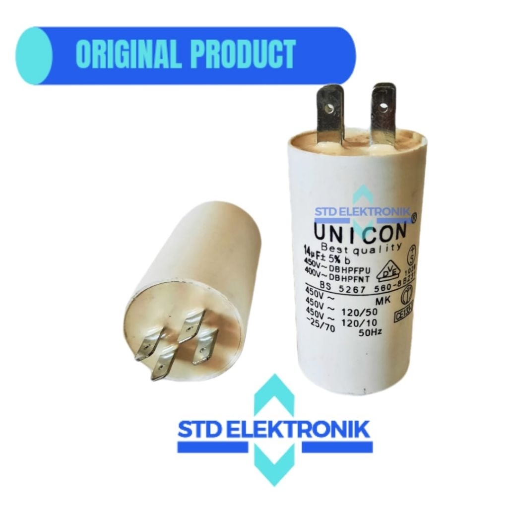 Capasitor mesin air 14 uf unicon bentuk soket 4 - Kapasitor pompa air, jet pump, sanyo, REAIM, SHIMI