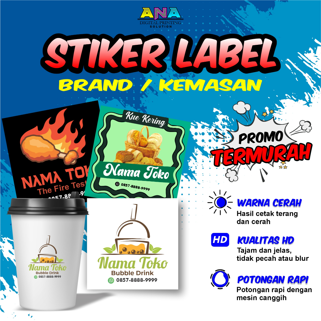 Stiker Logo Makanan Kotak / Stiker Label Olshop / Stiker Label Kotak / Free Tulisan / Sudah Cutting 