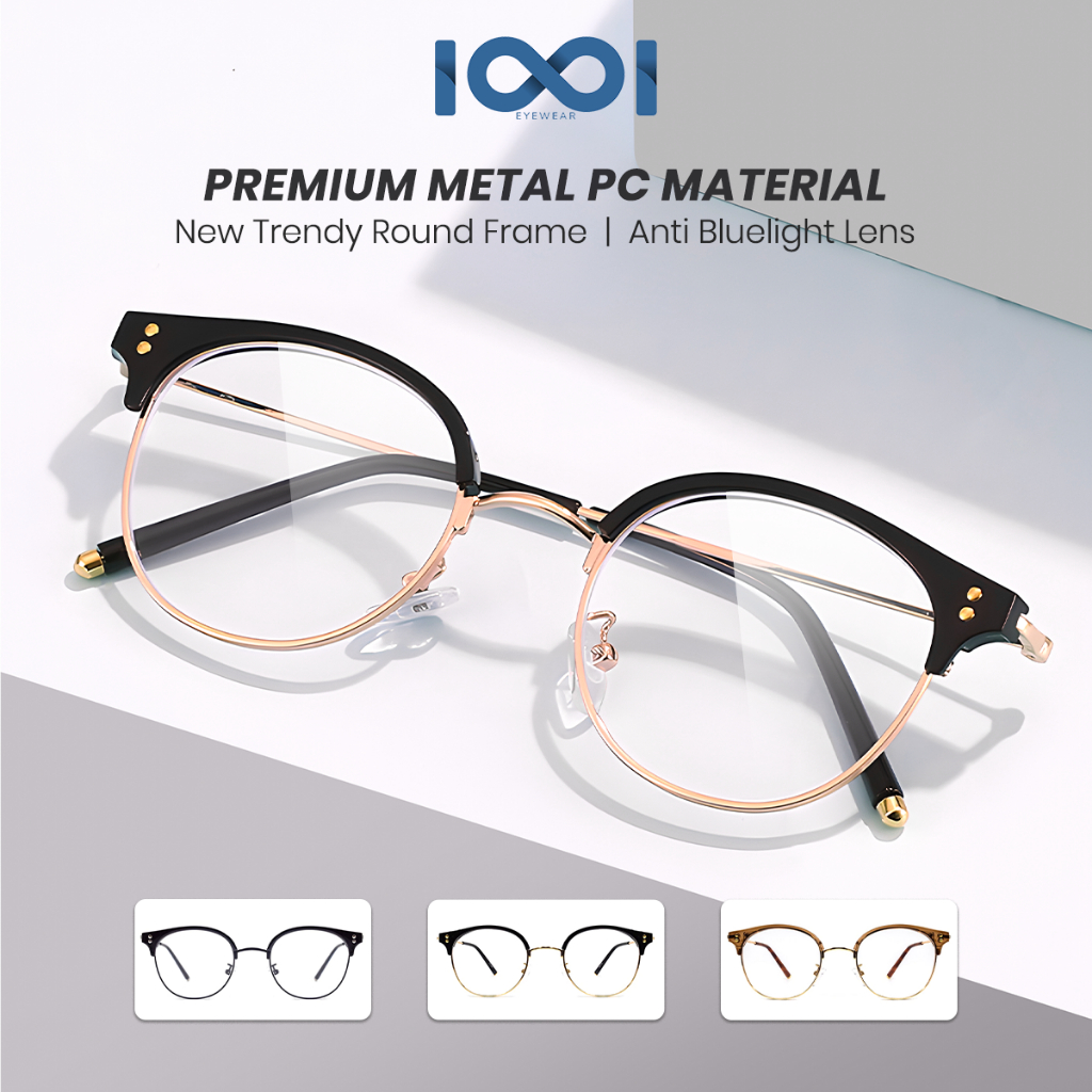 IOOI Eyewear -  Kacamata Bulat Metal PC Anti Radiasi Blueray Photocromic Fashion Classy Pria Wanita 