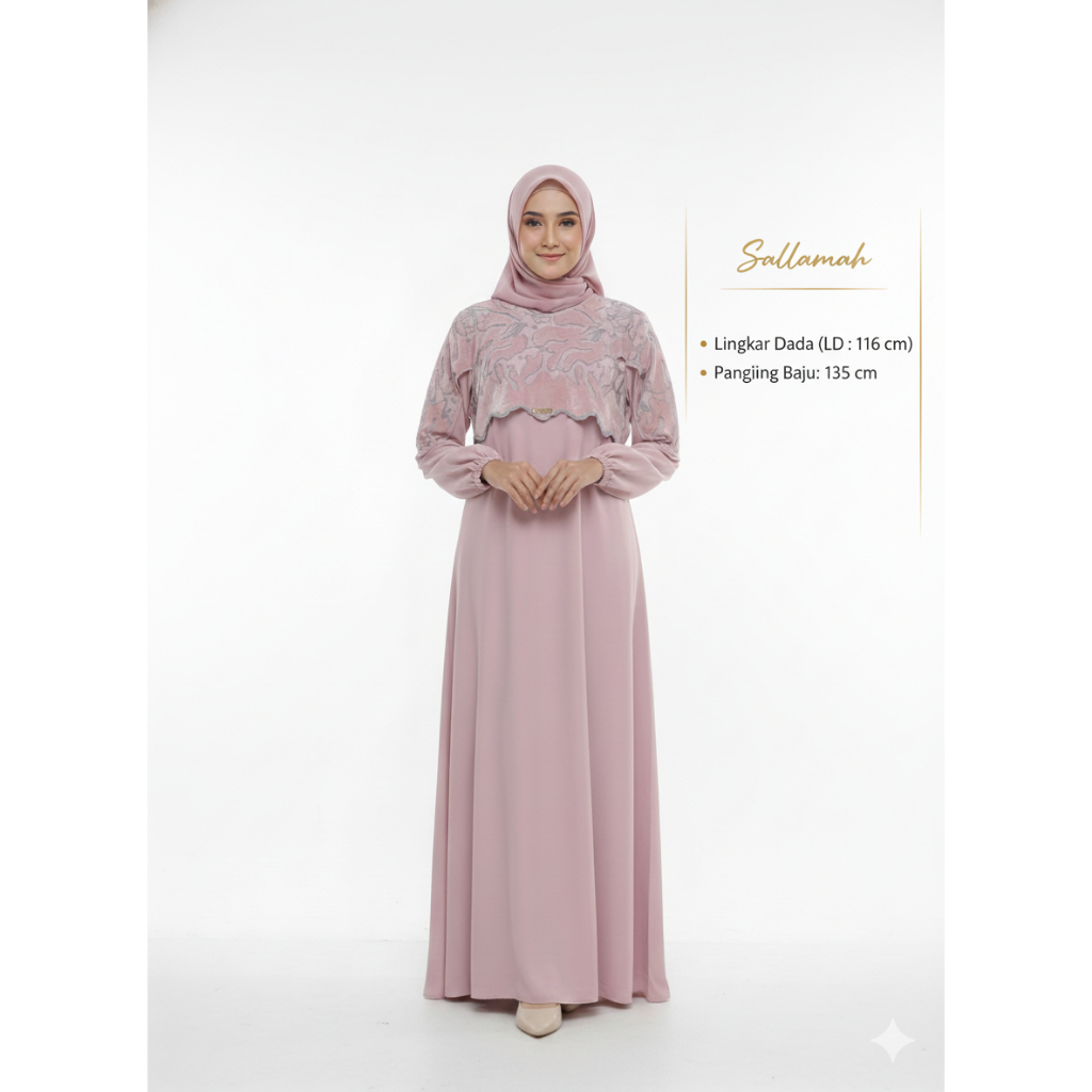 HIJAB SALLAMAH PROMO Pink dusty Dress - Gaun Kondangan Elegan Best Seller fashion muslim/Gamis konda