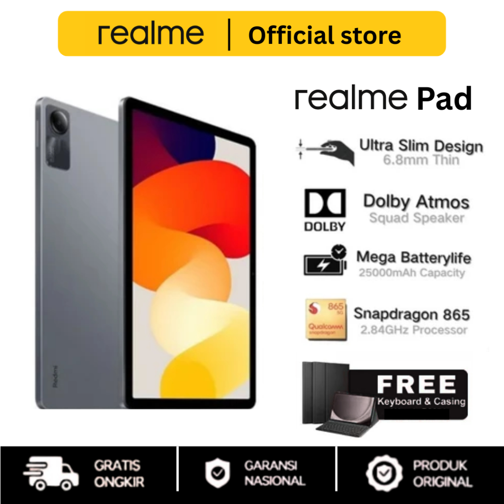 Realme Pad X LITE Andriod Tablet Snapdragon888 8GB + 256GB 10.1 Inch | Dual SIM  WiFi 2.4/5G