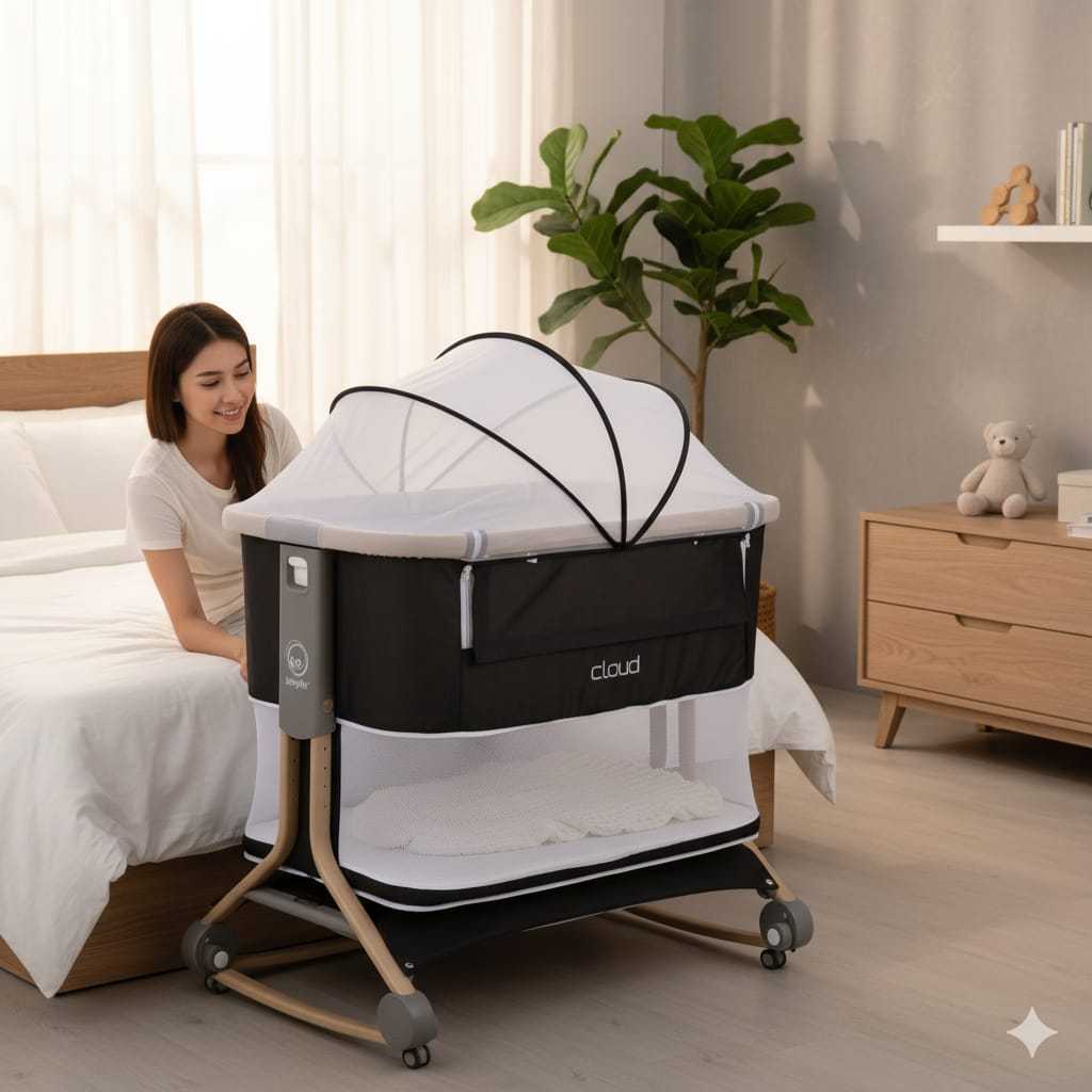 Rental Box Bayi Babyelle Cloud Grey Multifungsi l Sewa Babyelle Cloud Bedside Crib Box Bayi