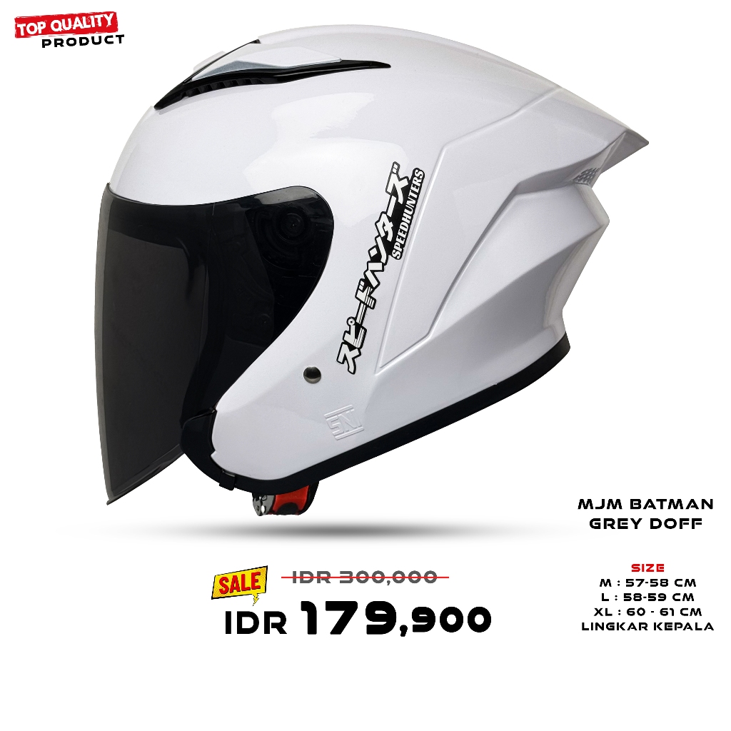 Helm Half Face | MJM Batman PUTIH | Helm Pria dan Wanita Dewasa | SNI