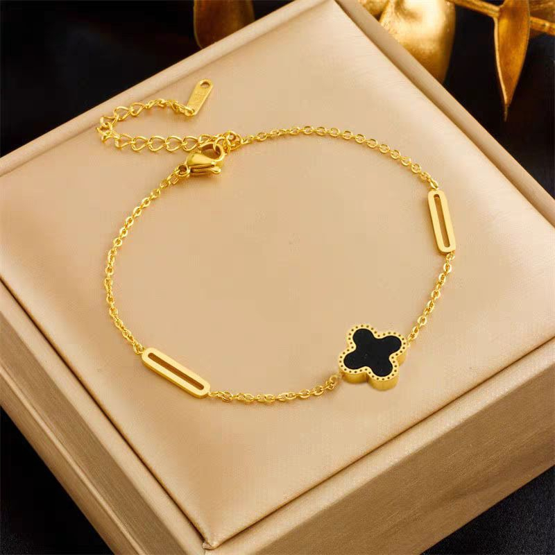 Gelang Rantai Titanium Bulat Hitam Romawi Kombinasi / Gelang Titanium