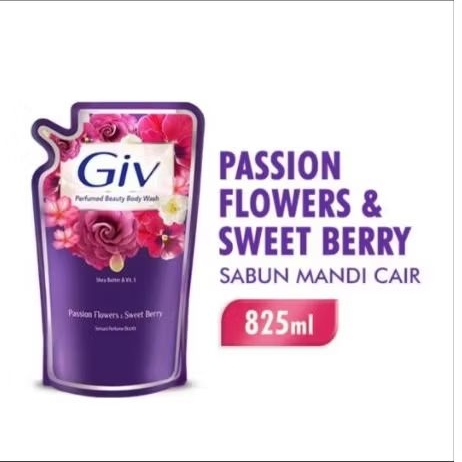 GIV Sabun Cair Passion Flowera & Sweetberry 825ml - Sabun Mandi Cair Wangi Bunga & Buah Manis