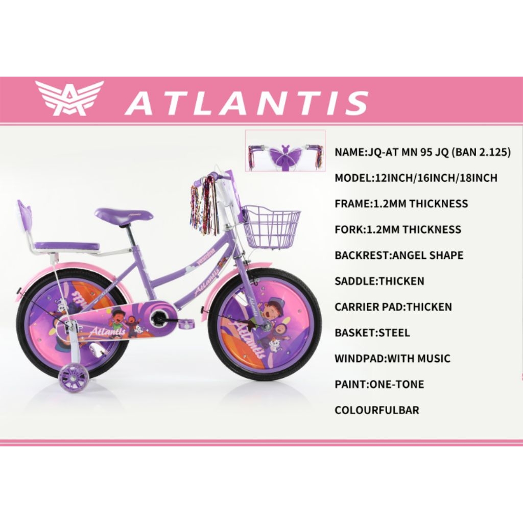 SEPEDA 12 MINI ATLANTIS MAINAN MUSIK+ KERANJANG+ FRAME TEBAL+ RODA BANTU