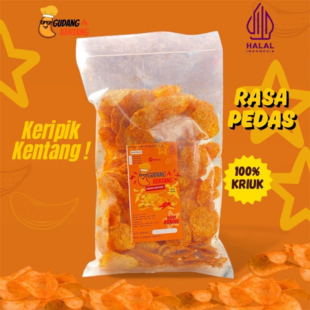 Keripik kentang Pedas kemasan plastik 250G