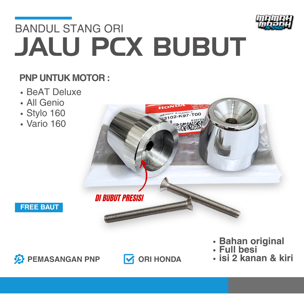 Jalu Bubut Stang PCX 150 Chrome BANDUL STIR UNIVERSAL VARIO NEW BEAT DELUXE VARIO 160 Jalu PCX Honda