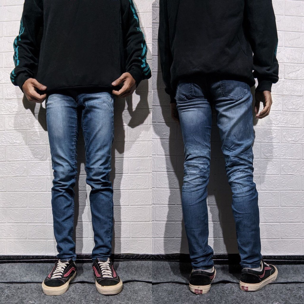 Size 26 Celana Panjang Jeans HnM Blue Washed Fading Skinny fit Original Second Preloved #C2J36