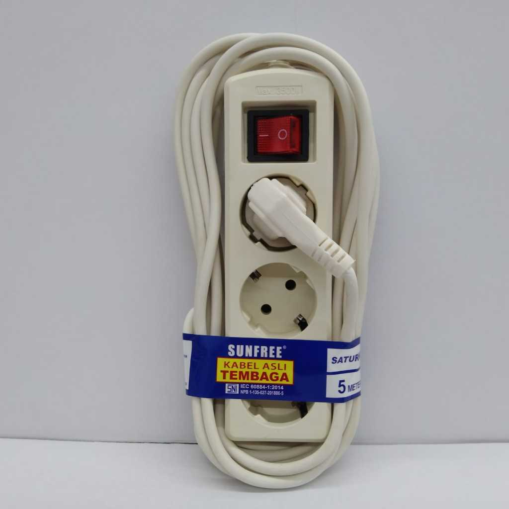 Sunfree Stop Kontak Kabel Cok Sambung 3 Lubang 5 Meter