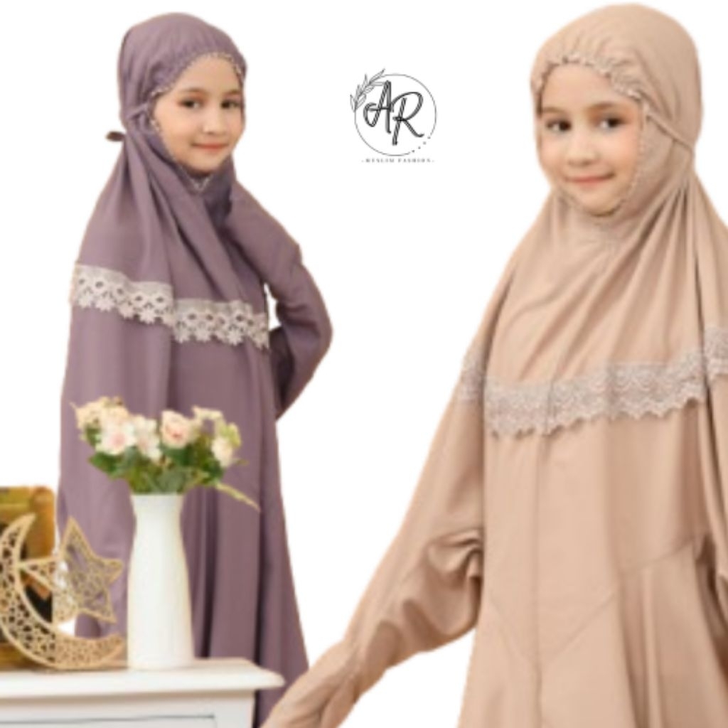 Mukena Terusan Tanggung Anak Remaja Santri Mukena Terusan Anak Tanggung Renda Kalung