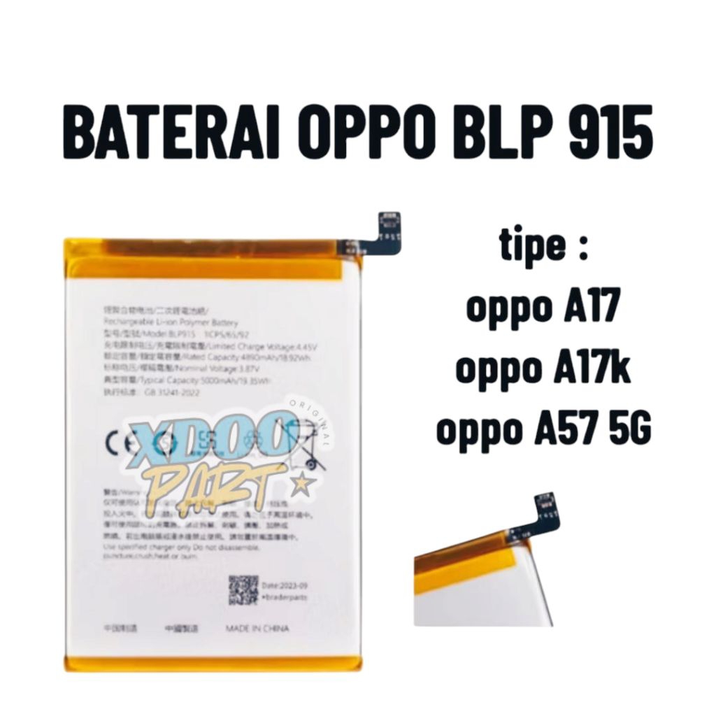 Batrai Baterai Battery Batrek Batre Batrey Blp915 Batrai Oppo A17/A17K/A57 5G BLP915 Asli Bergaransi