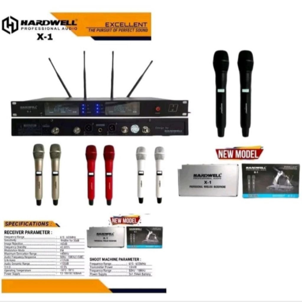 MIC WIRELESS HARDWELL X-1 MICROPHONE WIRELESS DUAL HANDHELD FREE HARDCASE ORIGINAL HARDWELL X1 MIC