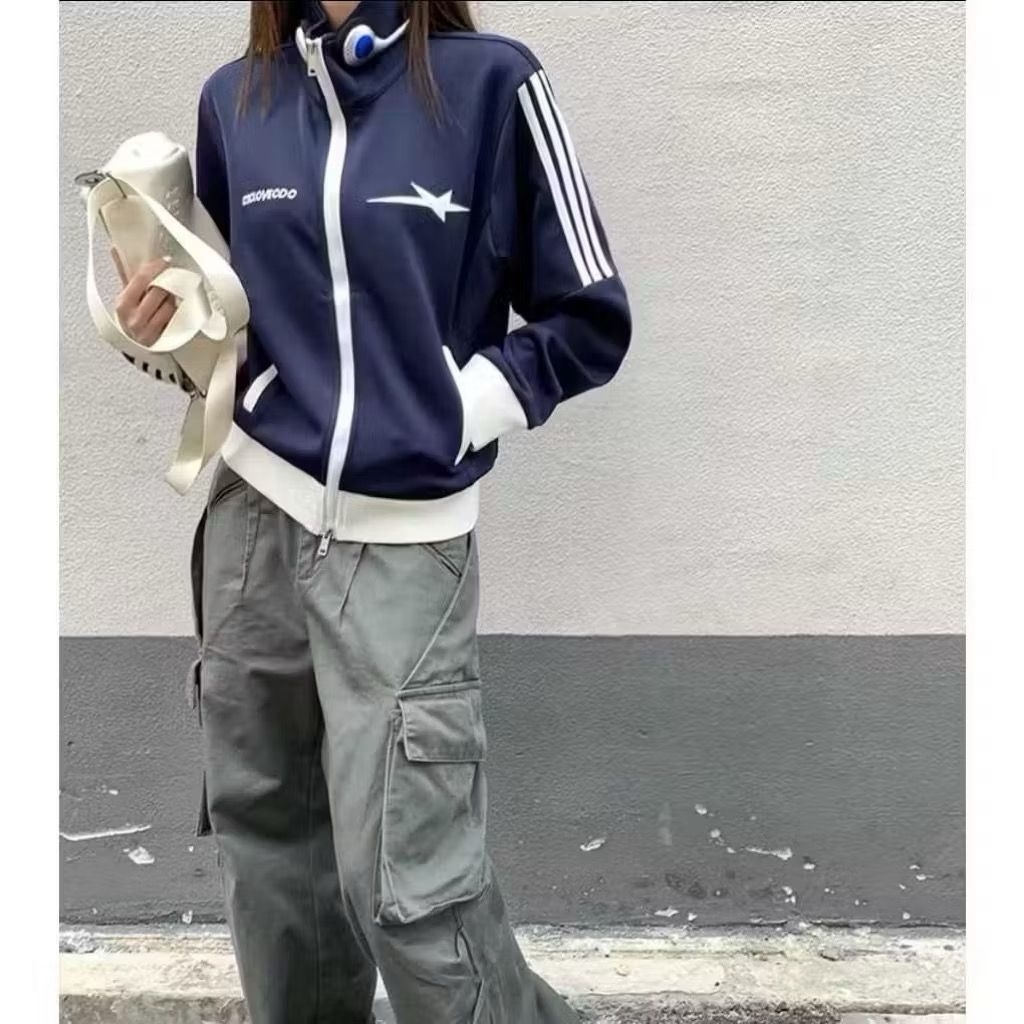 Jaket Gues Star Love Jaket Wanita List stripe Zipper