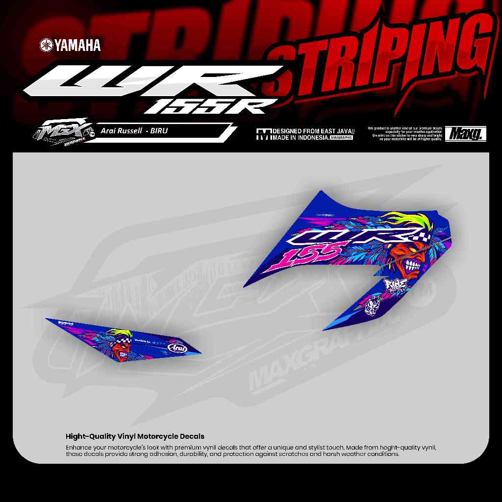 Striping WR 155R Motif Arai Russel Sticker Supermoto Herex Laminasi Glossy Sudah Terpotong