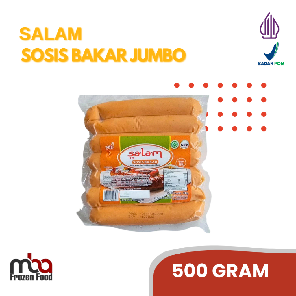 SALAM Sosis Bakar JUMBO ( 7pcs ) 500 Gram /Sosisayam /Sosis /Daging /Kornet /Sate /Snack /Camilan /D