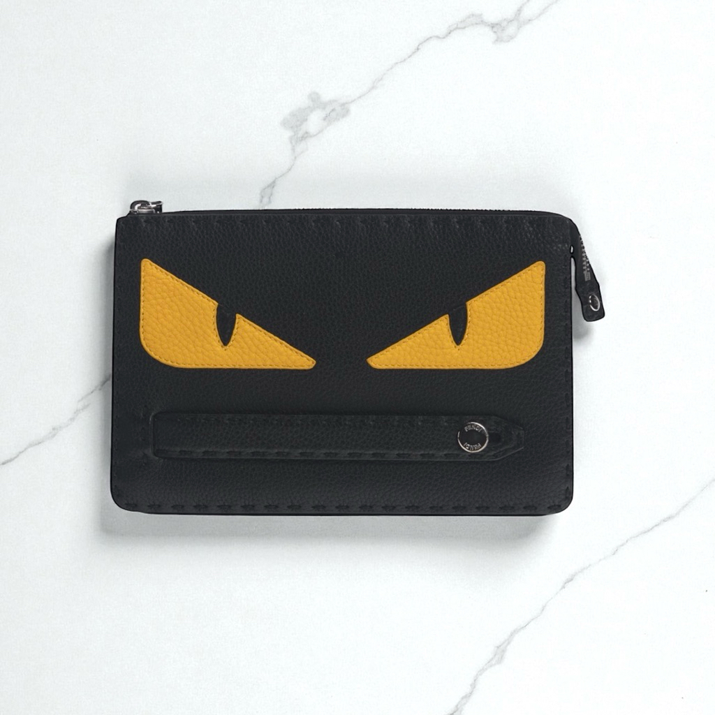 FENDI Eyes Monster Bugs Slim Pouch Pochette Clutch Bag Cuoio Romano Selleria