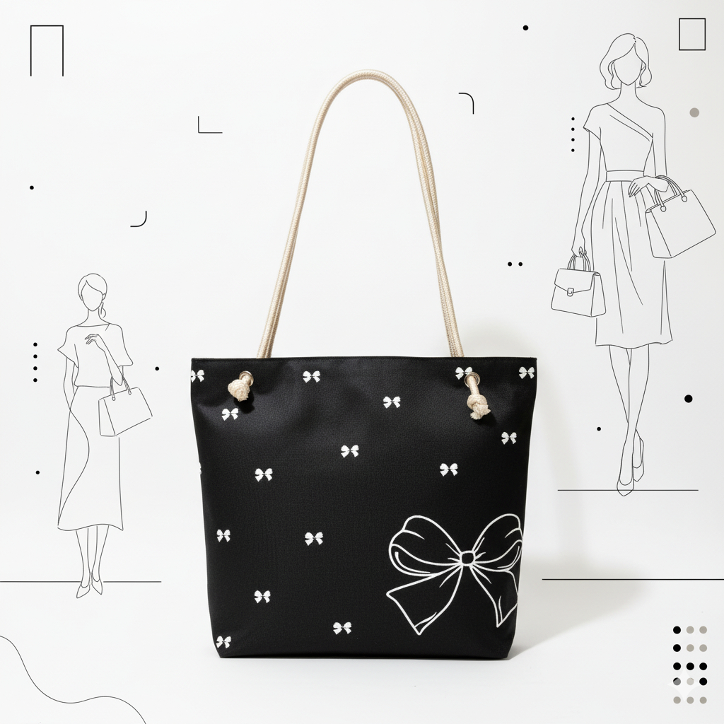 Aura Luxe Tote Bag Wanita Besar Tali Sumbu Tas Kuliah Kerja Multifungsi Motif Pita | Tas Belanja Sou