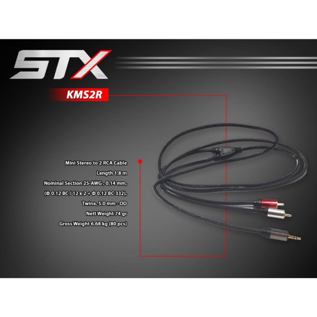 Kabel Mini Stereo to 2 RCA STX KMS2R  / Jack mini Stereo to 2 Jack RCA STX KMS2R / Kabel Jek mini st