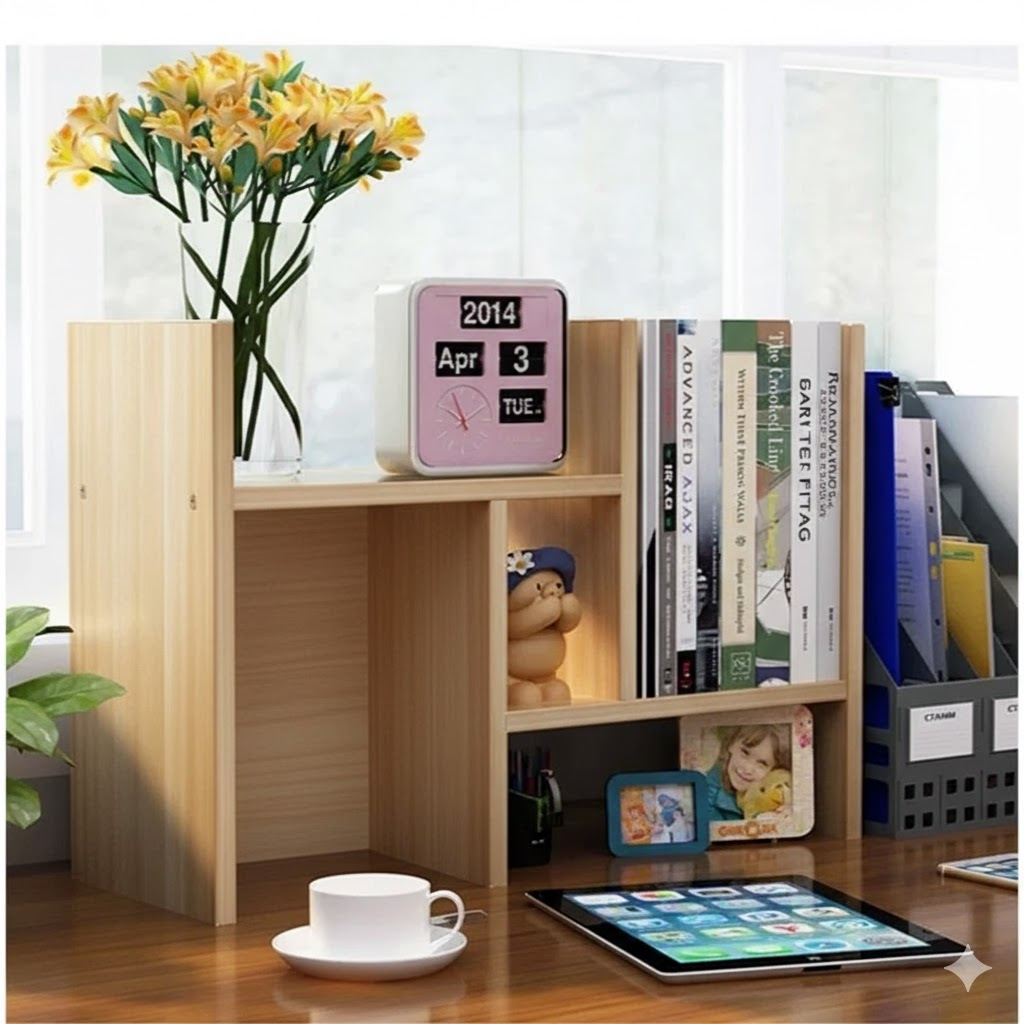 Rak Buku Rak Kayu Pinus Minimalis Tempat Buku Meja Belajar Aesthetic