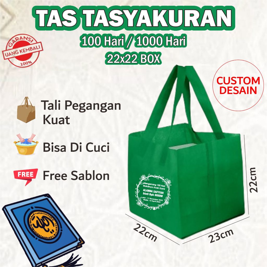 mamisouv | Tas Selamatan Nasi Box Custom 22x22 Box | Tahlilan, Wedding, Aqiqah, Khitan, Haji, Umroh,
