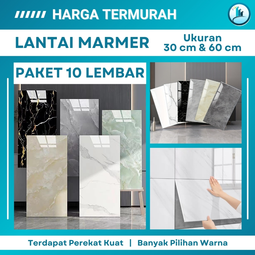 Wallpaper Stiker Dinding Vinyl Walpaper Lantai Marmer Vinyl Tempel Motif Marmer Biru Glossy