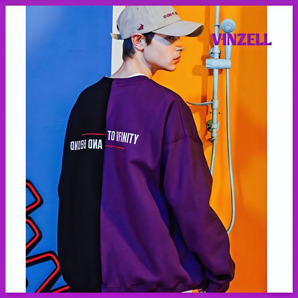 Jaket Sweater Pria Oversize Dua Warna Baby Blue Hitam / Ungu Hitam Korean Style (Baby Blue / Ungu) -