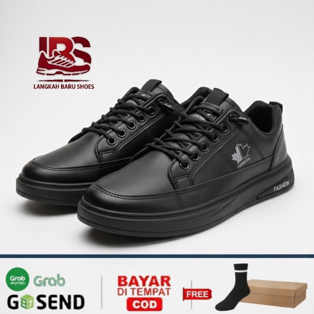 Sepatu Sneaker Casual Pria Impor Sepatu Fashion Sepatu Sekolah Kerja Santai Pria LBS W6612 Hitam